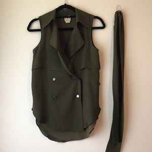 Silk Sleeveless Army Green Blouse by Haute Hippie